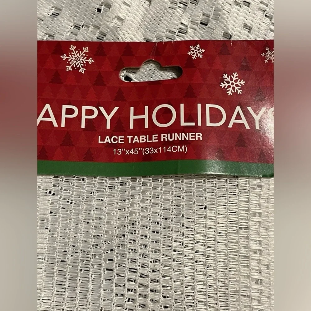 Christmas Lace Table Runner White, 13”x 45” New